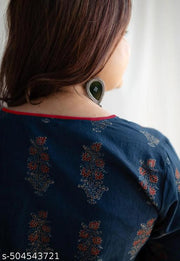 Indigo Ajrakh HandBlock Printed Cotton Kurta With Pockect
