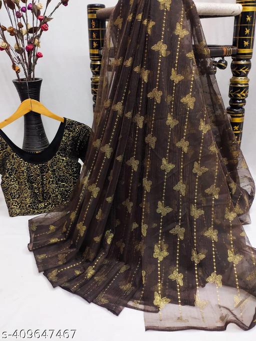 New Organza Butterfly Design Saree With Ready Blouse