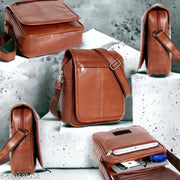 Tan Men Sling Bag Men’s Premium PU Leather Sling Bag – Compact Crossbody Side Bag
