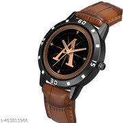 PS WATCHES Analog Round Black Dial ALPHA1BET A Design Stylish Brown Leather Strap Classic Design Fancy Wrist Watch for Men and Boys, Pack of 1 - ALPHA1-A-AVO-BLK-DBRW-CRL