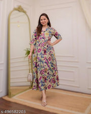 Womens Cotton Printed A-line Anarkali Kurti