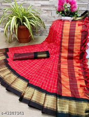 NEW KAVYA CHECKS PETTARN WITH ZARI WOVEN DEISGNER SAREE FOR WOMEN