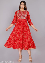 Party wear dress for women printed kurti red color