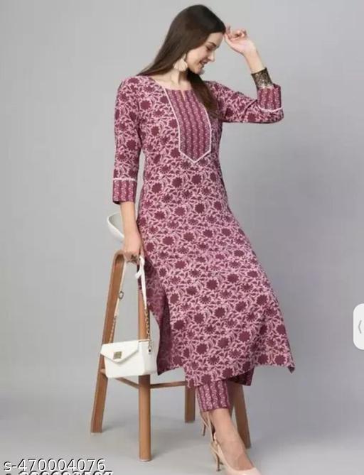 Women Kurti Set Floral Print Maroon