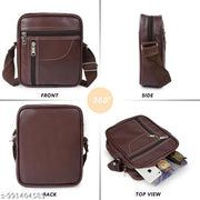 MORABIA Men Black Leather Sling Bag Crossbody Messenger Bag