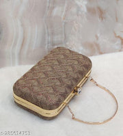 Party Clutch for Women Trendy Brown Color Box Clutch with Handle Dulhan purse Bridal Clutch