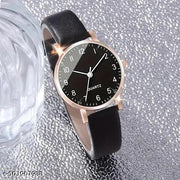Classy Look Women's Leather Strap Analog Wrist Watch Top Style Fashion Black Dial With Black Leather Strap Watch For Girls Watch for Daily Life New Collection Women's Watch Shiny Fashion Quartz Watch Casual Style Ladies Watch