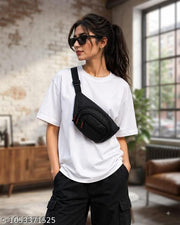 Durable Black Nylon Fanny Pack with Zipper Pockets | Unisex Outdoor & College Sling Bag