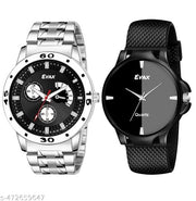 Chain & PU Strap Watches Combo with Black Dial