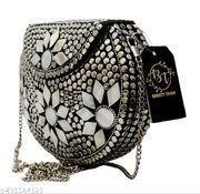 BEAUTY THINK metal clutch silver colour for women MOP flower 18x13cm