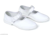 Gratto Girls Kids White School Shoes Hook & Loop Style