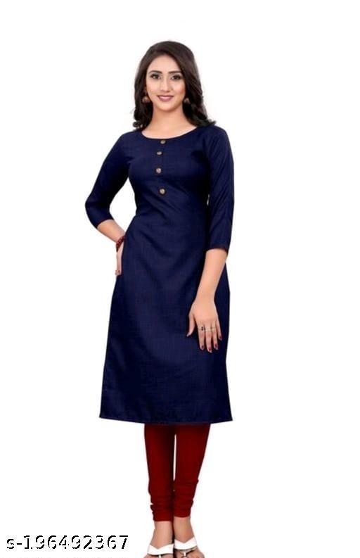 Cool&Classy Boat Neck Fornt Button Rayon Kurti(Navy Blue)