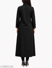 Trendy Attractive Traditional Women Black Solid Daily Wear A-Line Kurtis With Mandarin Collar & Pocket (Latest Design for Festive Season 2026)