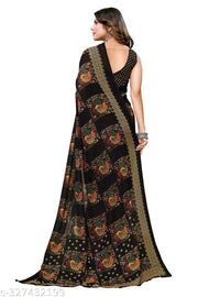 Women's Trendy Printed Georgette Saree with Blouse Material