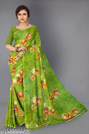 Daily Wear Bollywood Style Floral Printed Saree For Women with Unstitch Blouse Piece