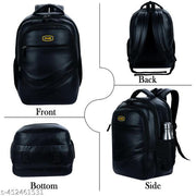Size: M (15-30L) NGR fashion trending boy School Bag Black PU Leather Bagpack For Women 15.6" Laptop Backpacks For Men Office College & Travel