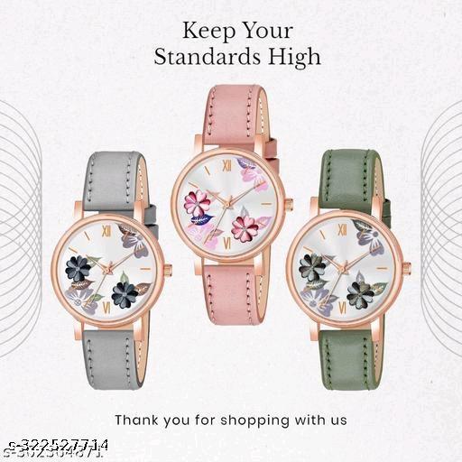 Precious Flower Designer Rust Thorns Fit Round Dial with Colorful Stylish Leather Belt Analog Watches for Women Watches
