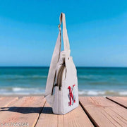 Cream & White Cotton Canvas Sling Bag for Women & Girls | Owl & Letter K Printed Crossbody Shoulder Bag | Adjustable Casual Travel Side Bag for College, Office & Daily Use