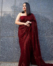 Aligent Georgette Fabric With Sequence Work Party Wear Saree
