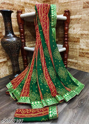 KANOODA prints Bandhani Georgette Multicolor Lace border Saree With Blouse