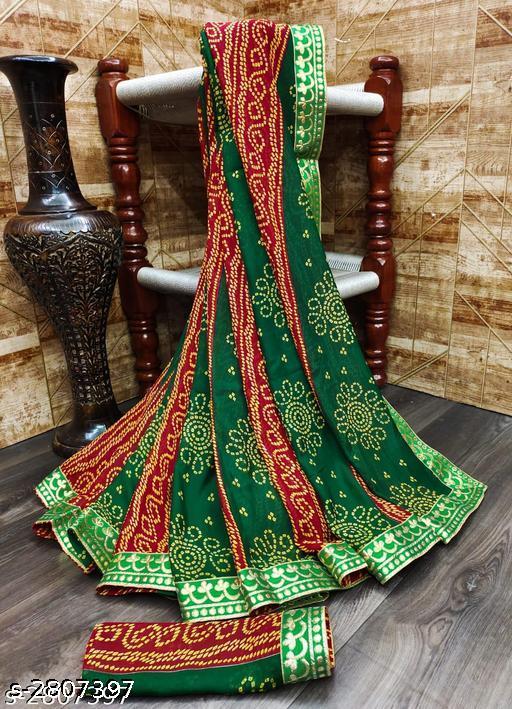 KANOODA prints Bandhani Georgette Multicolor Lace border Saree With Blouse