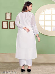 Women Emroidaried Georgatte Kalamkari Straight Kurta
