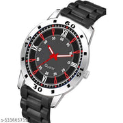 Medboo Silver Cash Black Pu Bump Belt Boy and Men Watch