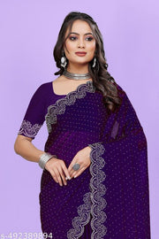 most trendy diamond worked chiffon fabric saree for party and all occasions.