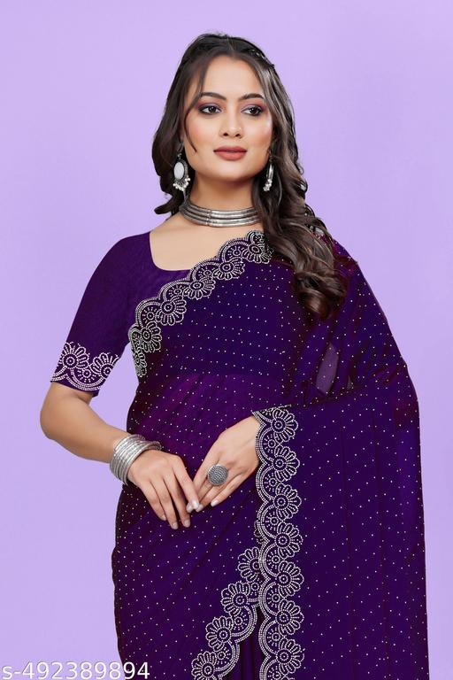 most trendy diamond worked chiffon fabric saree for party and all occasions.