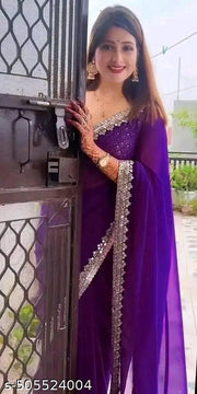 Fency Disener Georgette Pretty Sarees With New Fency  Border With Blouse Piece.