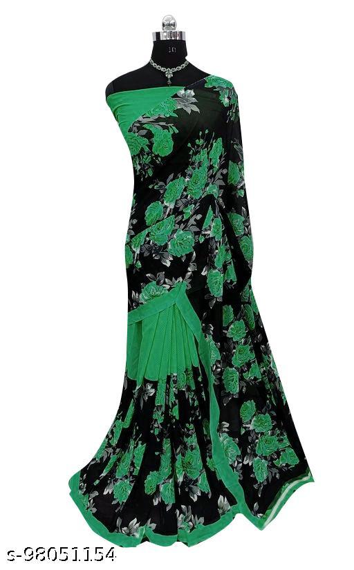 Women's Desinger Georgette Floral Printed Saree with Blouse Piece