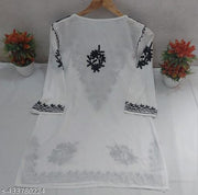 Elegant White Kurta with Black Embroidery | Embroidered kurta | Floral kurta | White cotton kurta |