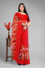 Designer Embroidered Net Saree with Unstitched Blouse Piece | Heavy Thread Work Party Wear Saree