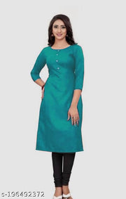 Cool&Classy Boat Neck Fornt Button Rayon Kurti(Sky)
