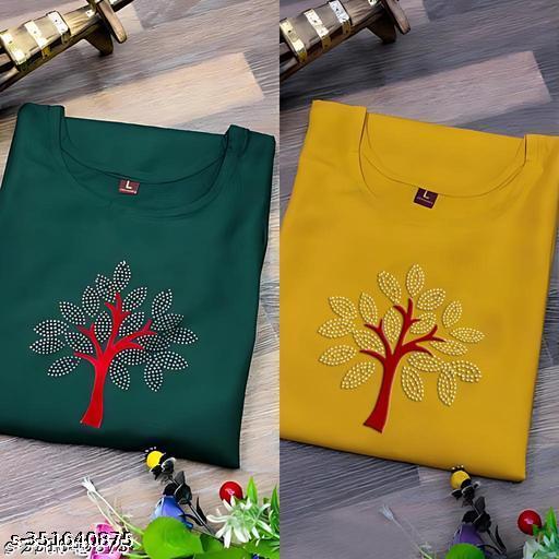 Fancy Festival Doimond  Hot Fix Cotton Kurti Combo-2