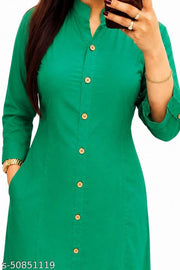 Trendy Attractive Traditional Women Aqua Blue Solid Daily Wear A-Line Kurtis With Mandarin Collar & Pocket (Latest Design for Festive Season 2026)