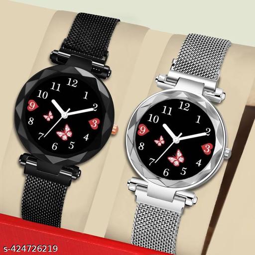 Analog Watch - For Girls Pack Of 2  Dial Black And Gold Magnetic Strap Woman