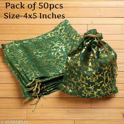 50 Pcs Potli Bags, Organza Bags (Multicolour 4 Inches X 5 Inches) Net Fabric Drawstring Pouch for Dry Fruits Packing, Dry Fruits Packing, Organza Shagun Potli, Wedding Party Favor Gift Bags Golden Printed Pouches