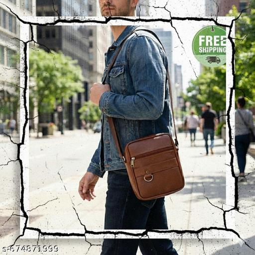Premium Leather Look Sling Bag for Men | Stylish Crossbody Travel Side Bag | Anti-Theft Shoulder Messenger Bag | Men's Chest Bag for Biking