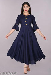 Amazing CN Latest Fashion Women's Solid Printed Round Pleated Flared Kurti