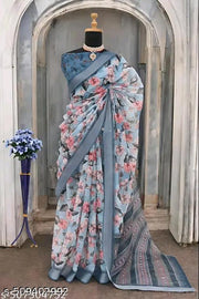 Linen Cotton Printed Saree Pure Linen Saree with Stylish Digital Print Saree