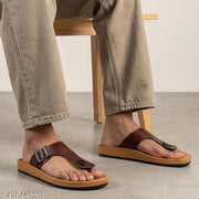 WALKAROO Plus Men Comfort Cushion Sole Stylish T-Strap Buckle Slip-On Thong Sandals WE1332 Brown