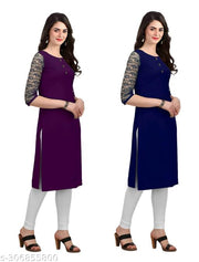 Women's Latest Design 3/4 Sleeve Combo Kurta for Daily Use Pack Of 2 Regular Fit Kurta