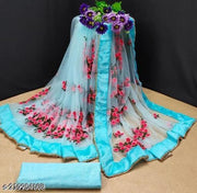 Fancy New Latest Embroidered Bollywood Net saree Aqua Blue