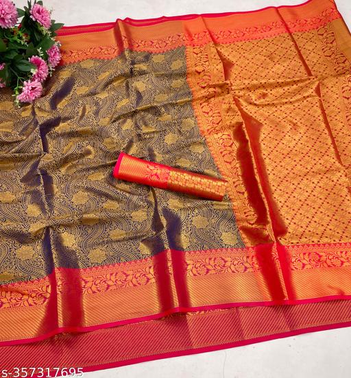 Soft Banarasi Silk Saree with Golden Zari Border | Elegant Party Wear Saree