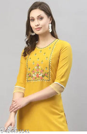 Women's Embroidery Kurti Mustard  Colour