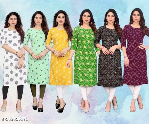Women Printed Crepe Kurti (Combo Of 6)