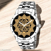Natrix Analog PANJATAN Design Black Dial Stylish Silver Stainless Steel Strap Wrist Watch for Muslim Men and Boys, Pack of 1 - IW0128-AVO-SIL-STL | Eid Special Collection