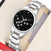 HRV Black Star Dial Metal Silver Belt Girls watch