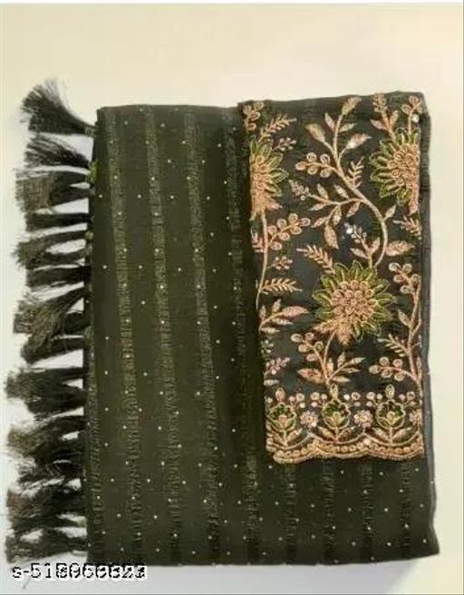 Mehendi Saree Solo Pattern Jalar Chati Embellished With Blouse Embroidered